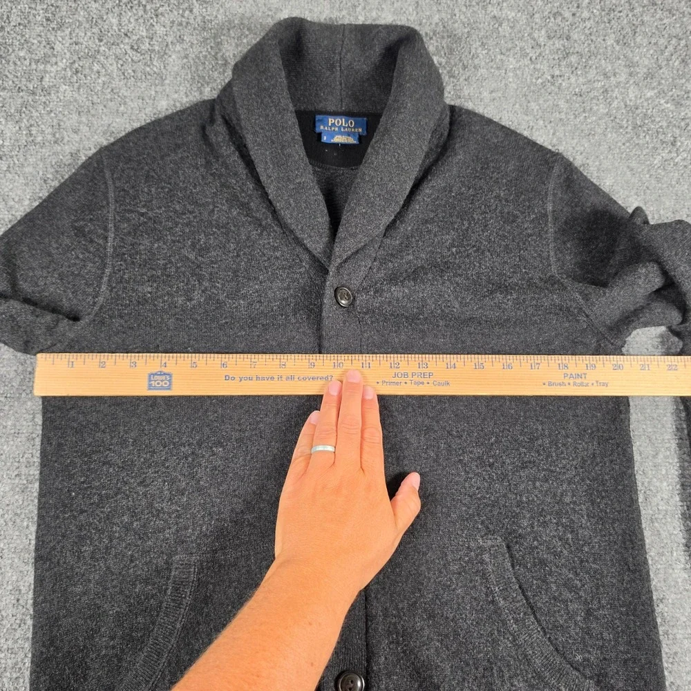 Polo Ralph Lauren Cardigan Mens Small Gray Merino Wool Shawl Collar Elbow Patch